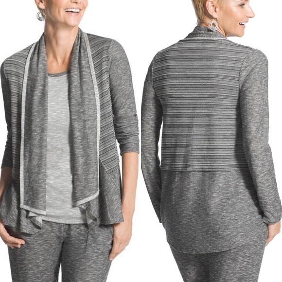 Chico’s Zenergy Retreat Mixed Fabric Draped Cardigan Sweater Sz L - Picture 1 of 7